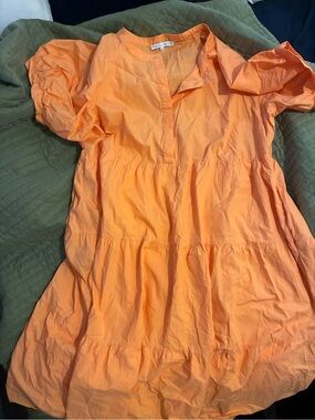 Orange Tiered Puff-Sleeve midi Dress